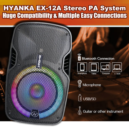 EX-12A | 12" 1000 Watt 2-Way Powered Bluetooth PA Speaker System