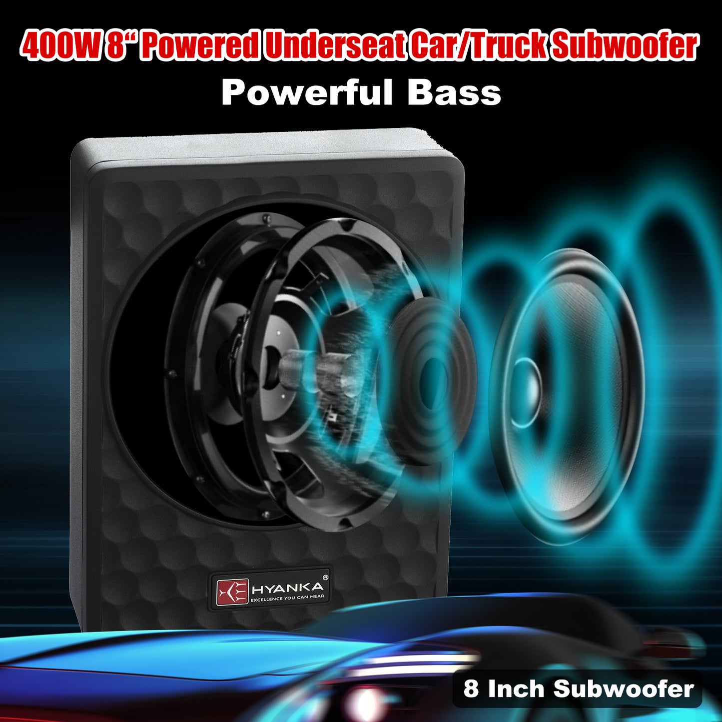 8" Amplified UnderSeat Subwoofer 100 Watt Rms