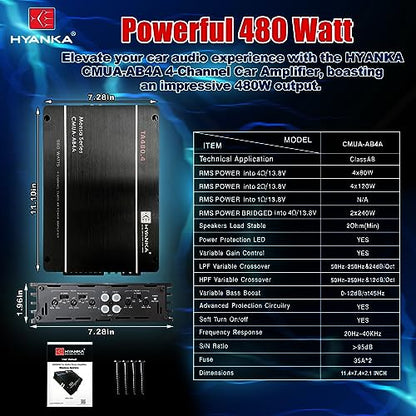 480 Watt 4-Channel Class AB Car Amplifier