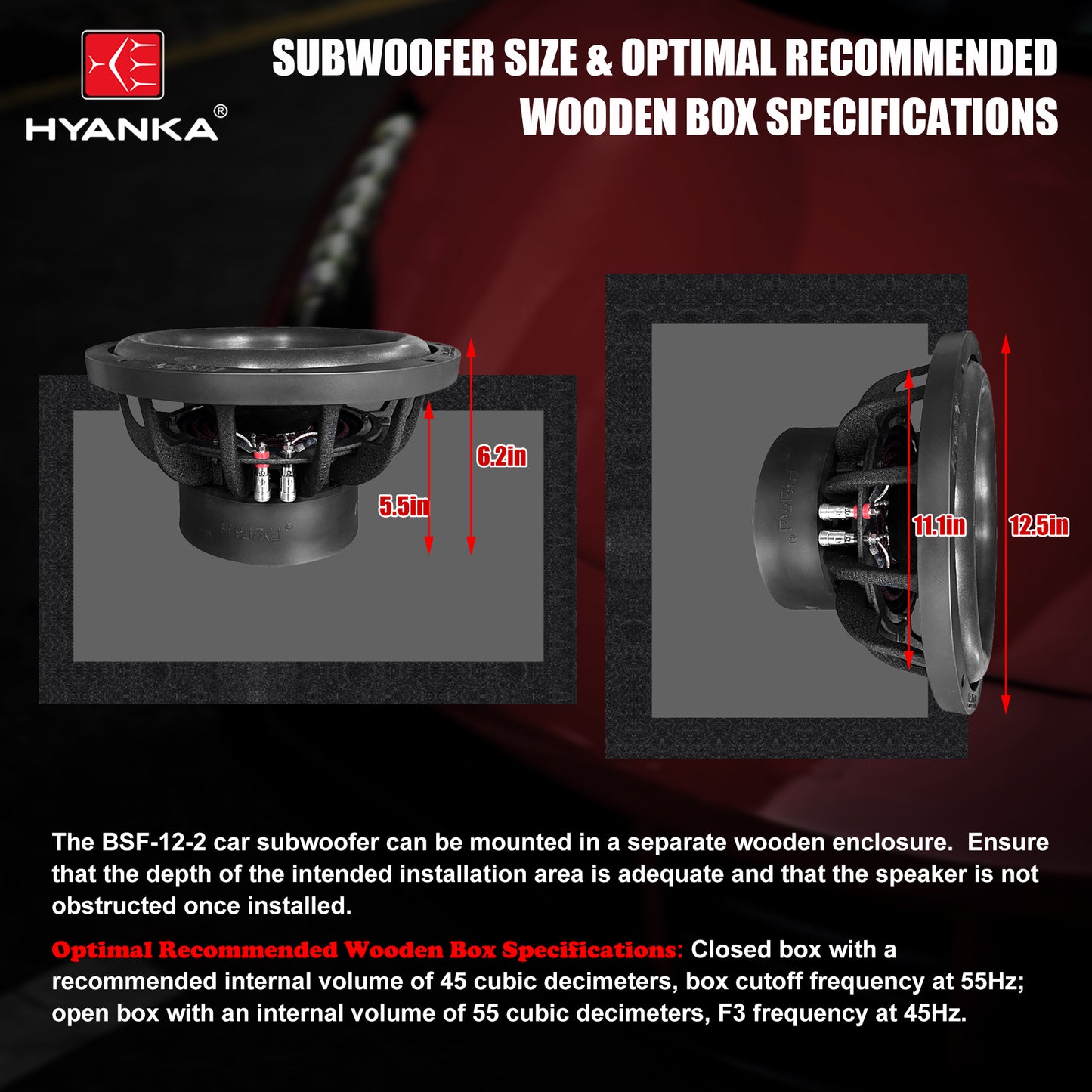 BSF-12-2 subwoofer size