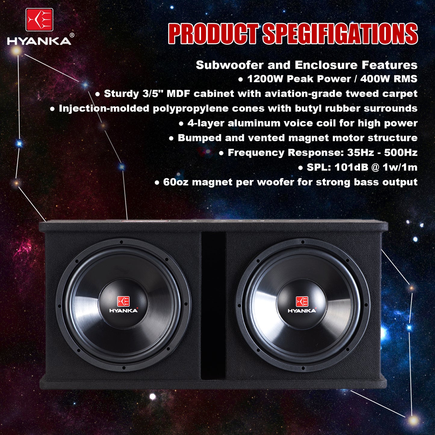 SKP-D12M | Dual 12" 1200 Watt Loaded Subwoofer Enclosure